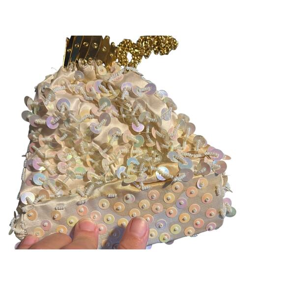 Sequined White Beggars Bag Vintage Expandable Gate Top Accordion Purse -FLAWED - Picture 6 of 13